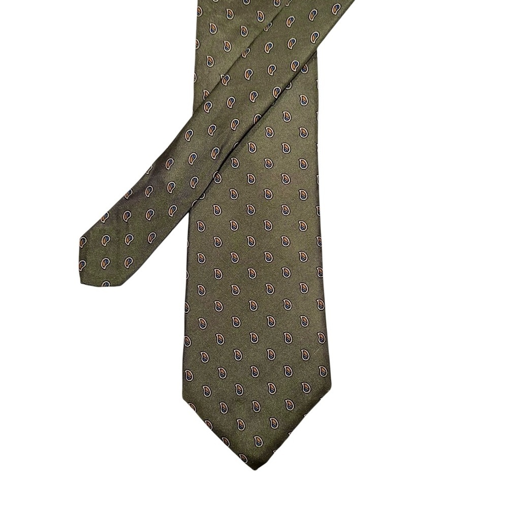 Vtg 70s Ralph Lauren CHAPS Mens Tie Silk Olive Teardrop Paisley 57x3.25” USA